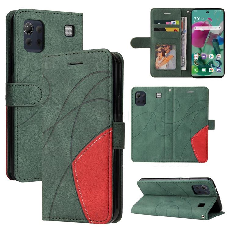 Luxury Two-color Stitching Leather Wallet Case Cover for LG K92 5G - Green