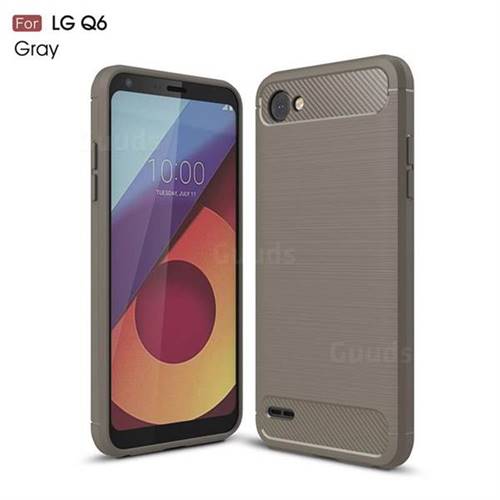 Luxury Carbon Fiber Brushed Wire Drawing Silicone TPU Back Cover for LG Q6 (LG G6 Mini) (Gray)