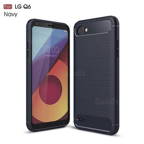 Luxury Carbon Fiber Brushed Wire Drawing Silicone TPU Back Cover for LG Q6 (LG G6 Mini) (Navy)