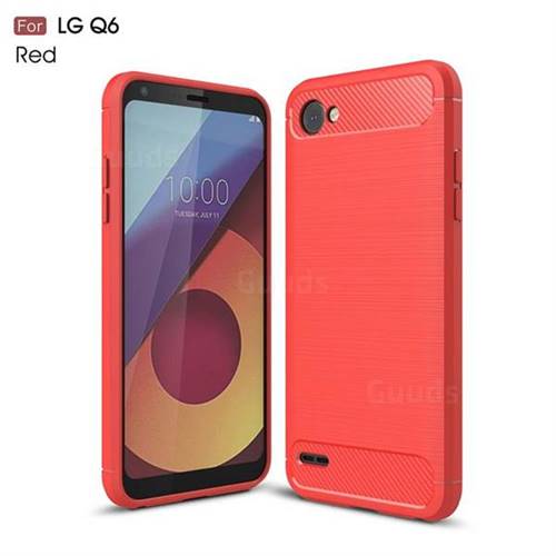 Luxury Carbon Fiber Brushed Wire Drawing Silicone TPU Back Cover for LG Q6 (LG G6 Mini) (Red)