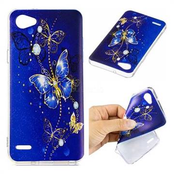 Gold and Blue Butterfly Super Clear Soft TPU Back Cover for LG Q6 (LG G6 Mini)