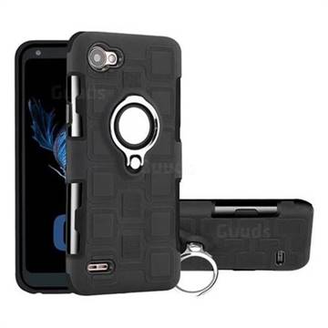 Ice Cube Shockproof PC + Silicon Invisible Ring Holder Phone Case for LG Q6 (LG G6 Mini) - Black