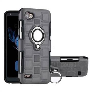Ice Cube Shockproof PC + Silicon Invisible Ring Holder Phone Case for LG Q6 (LG G6 Mini) - Gray