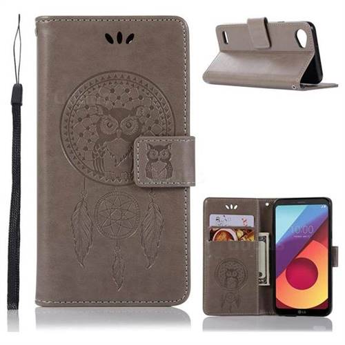 Intricate Embossing Owl Campanula Leather Wallet Case for LG Q6 (LG G6 Mini) - Grey