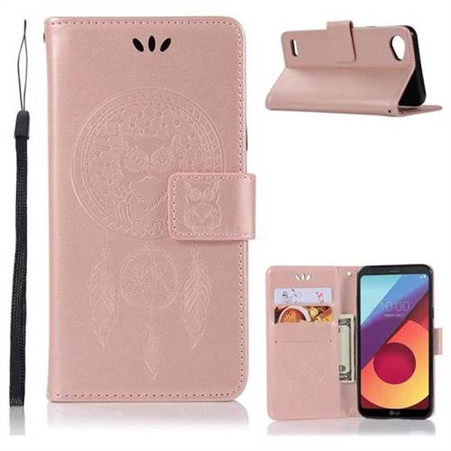 Intricate Embossing Owl Campanula Leather Wallet Case for LG Q6 (LG G6 Mini) - Rose Gold