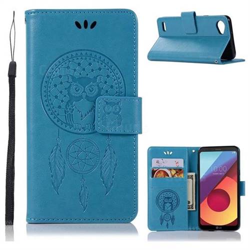 Intricate Embossing Owl Campanula Leather Wallet Case for LG Q6 (LG G6 Mini) - Blue