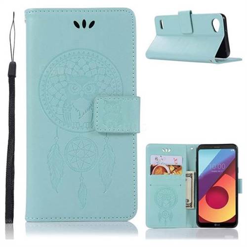 Intricate Embossing Owl Campanula Leather Wallet Case for LG Q6 (LG G6 Mini) - Green