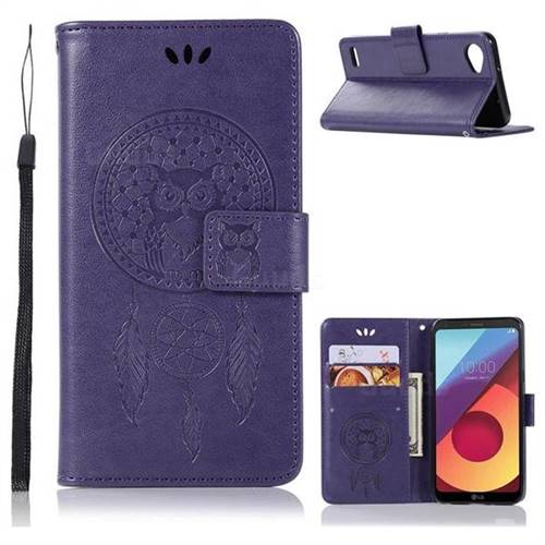 Intricate Embossing Owl Campanula Leather Wallet Case for LG Q6 (LG G6 Mini) - Purple