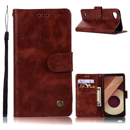 Luxury Retro Leather Wallet Case for LG Q6 (LG G6 Mini) - Wine Red
