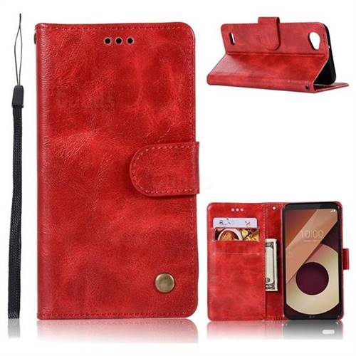 Luxury Retro Leather Wallet Case for LG Q6 (LG G6 Mini) - Red