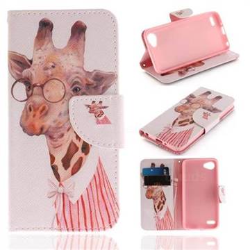 Pink Giraffe PU Leather Wallet Case for LG Q6 (LG G6 Mini)