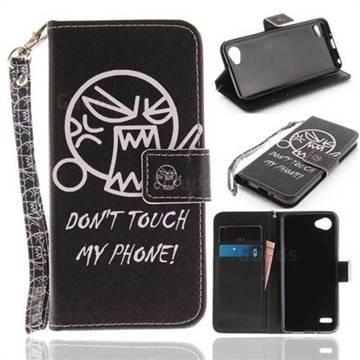 Do Not Touch Me Hand Strap Leather Wallet Case for LG Q6 (LG G6 Mini)