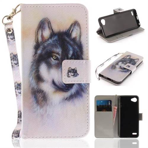 Snow Wolf Hand Strap Leather Wallet Case for LG Q6 (LG G6 Mini)