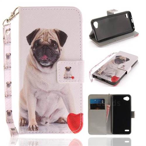 Pug Dog Hand Strap Leather Wallet Case for LG Q6 (LG G6 Mini)