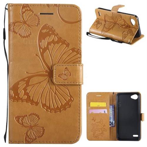 Embossing 3D Butterfly Leather Wallet Case for LG Q6 (LG G6 Mini) - Yellow
