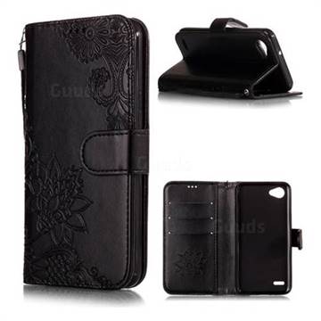 Intricate Embossing Lotus Mandala Flower Leather Wallet Case for LG Q6 (LG G6 Mini) - Black