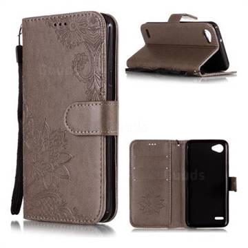 Intricate Embossing Lotus Mandala Flower Leather Wallet Case for LG Q6 (LG G6 Mini) - Gray
