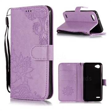 Intricate Embossing Lotus Mandala Flower Leather Wallet Case for LG Q6 (LG G6 Mini) - Purple