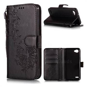 Intricate Embossing Dandelion Butterfly Leather Wallet Case for LG Q6 (LG G6 Mini) - Black
