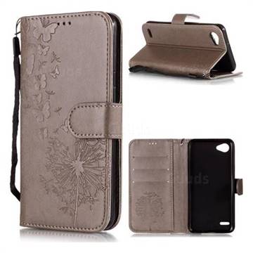 Intricate Embossing Dandelion Butterfly Leather Wallet Case for LG Q6 (LG G6 Mini) - Gray