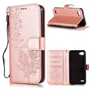 Intricate Embossing Dandelion Butterfly Leather Wallet Case for LG Q6 (LG G6 Mini) - Rose Gold