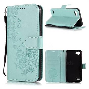 Intricate Embossing Dandelion Butterfly Leather Wallet Case for LG Q6 (LG G6 Mini) - Green