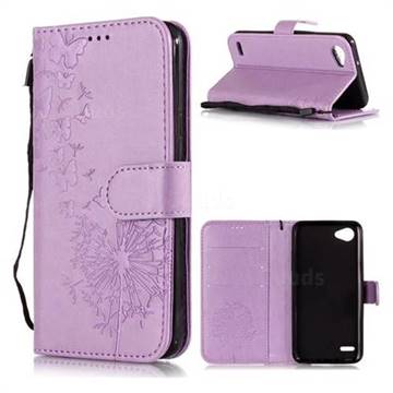 Intricate Embossing Dandelion Butterfly Leather Wallet Case for LG Q6 (LG G6 Mini) - Purple