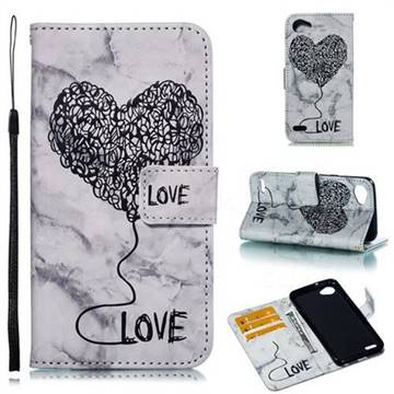 Marble Heart PU Leather Wallet Phone Case for LG Q6 (LG G6 Mini) - Black