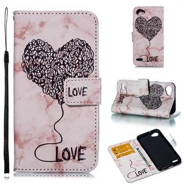 Marble Heart PU Leather Wallet Phone Case for LG Q6 (LG G6 Mini) - Purple