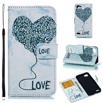 Marble Heart PU Leather Wallet Phone Case for LG Q6 (LG G6 Mini) - Blue