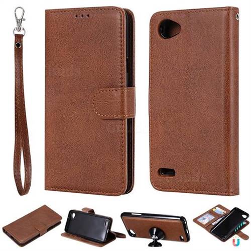 Retro Greek Detachable Magnetic PU Leather Wallet Phone Case for LG Q6 (LG G6 Mini) - Brown