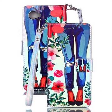 Jeans Flower Blue Ray Light PU Leather Wallet Case for LG Q6 (LG G6 Mini)