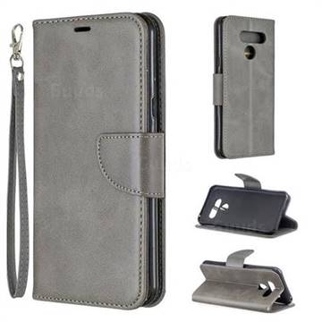 Classic Sheepskin PU Leather Phone Wallet Case for LG Q60 - Gray