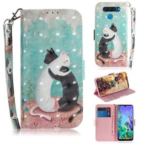 Black and White Cat 3D Painted Leather Wallet Phone Case for LG Q60