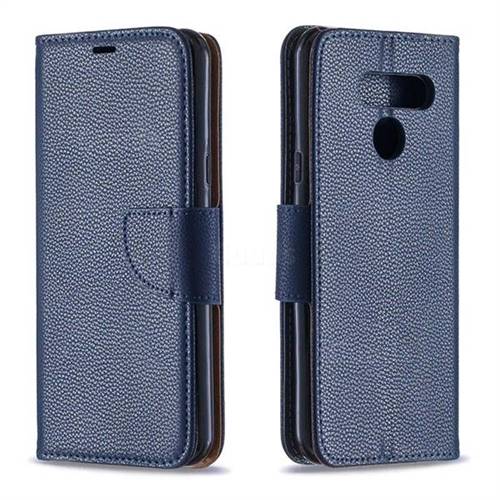 Classic Luxury Litchi Leather Phone Wallet Case for LG Q60 - Blue