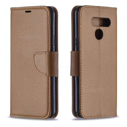 Classic Luxury Litchi Leather Phone Wallet Case for LG Q60 - Brown