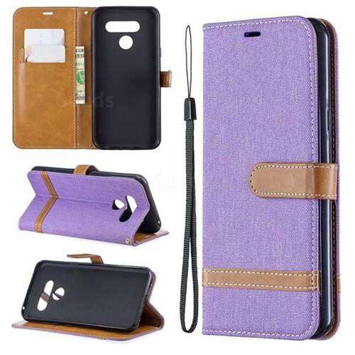 Jeans Cowboy Denim Leather Wallet Case for LG Q60 - Purple