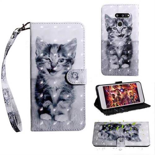 Smiley Cat 3D Painted Leather Wallet Case for LG Q60