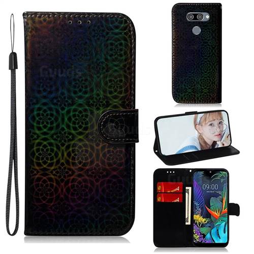 Laser Circle Shining Leather Wallet Phone Case for LG Q60 - Black