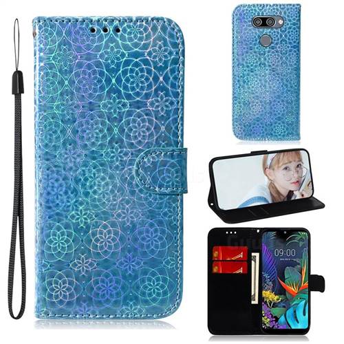 Laser Circle Shining Leather Wallet Phone Case for LG Q60 - Blue