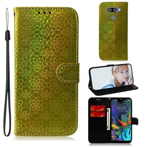 Laser Circle Shining Leather Wallet Phone Case for LG Q60 - Golden
