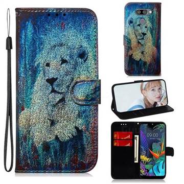 White Lion Laser Shining Leather Wallet Phone Case for LG Q60