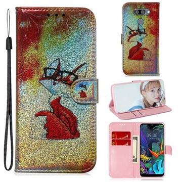 Glasses Fox Laser Shining Leather Wallet Phone Case for LG Q60