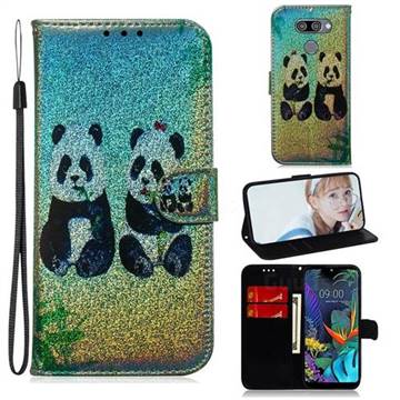Two Pandas Laser Shining Leather Wallet Phone Case for LG Q60