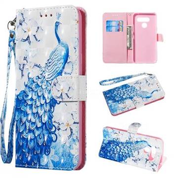 Blue Peacock 3D Painted Leather Wallet Phone Case for LG Q60