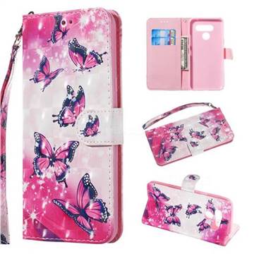 Pink Butterfly 3D Painted Leather Wallet Phone Case for LG Q60