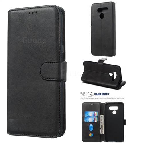 Retro Calf Matte Leather Wallet Phone Case for LG Q60 - Black