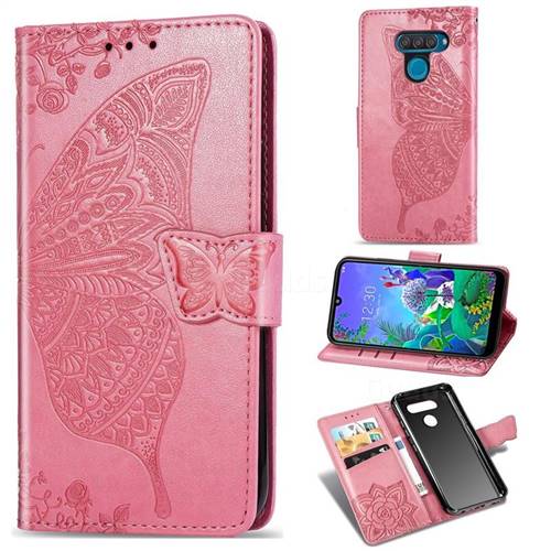 Embossing Mandala Flower Butterfly Leather Wallet Case for LG Q60 - Pink
