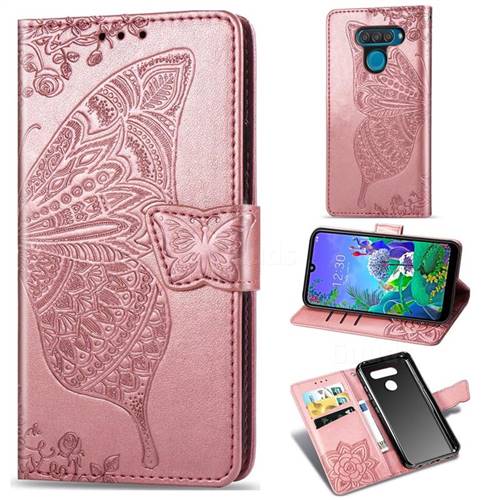 Embossing Mandala Flower Butterfly Leather Wallet Case for LG Q60 - Rose Gold