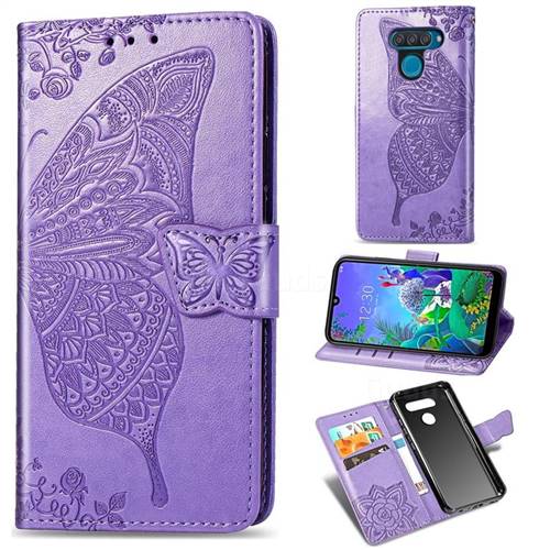 Embossing Mandala Flower Butterfly Leather Wallet Case for LG Q60 - Light Purple